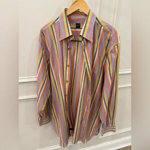 Ike Behar 100% Cotton Colorful Striped Men's Shirt
